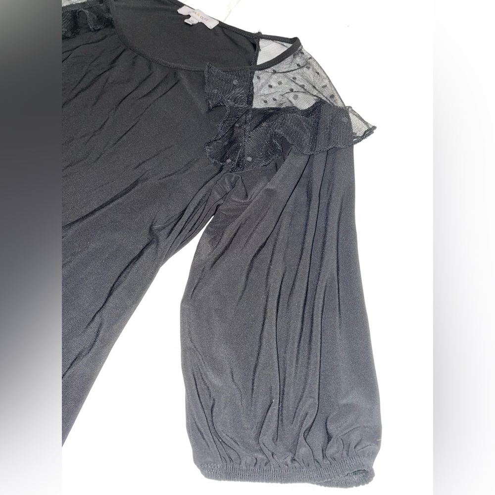 Emma & Olive Elegant Black Sheer Sleeve Top - Picture 6 of 7